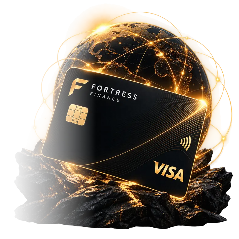 A Fortress Visa card in black and gold